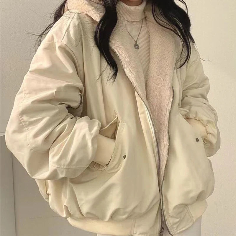 Fleecefodrad vändbar jacka med huva - Blå, Beige, Svart