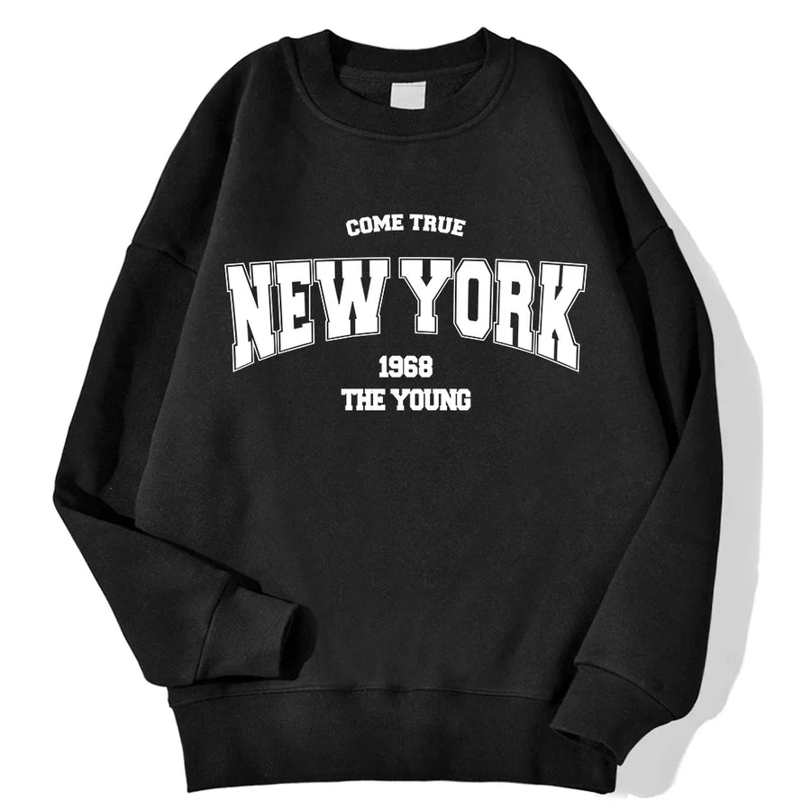 Mjuk Sweatshirt med Tryck Rundhalsad Långärmad