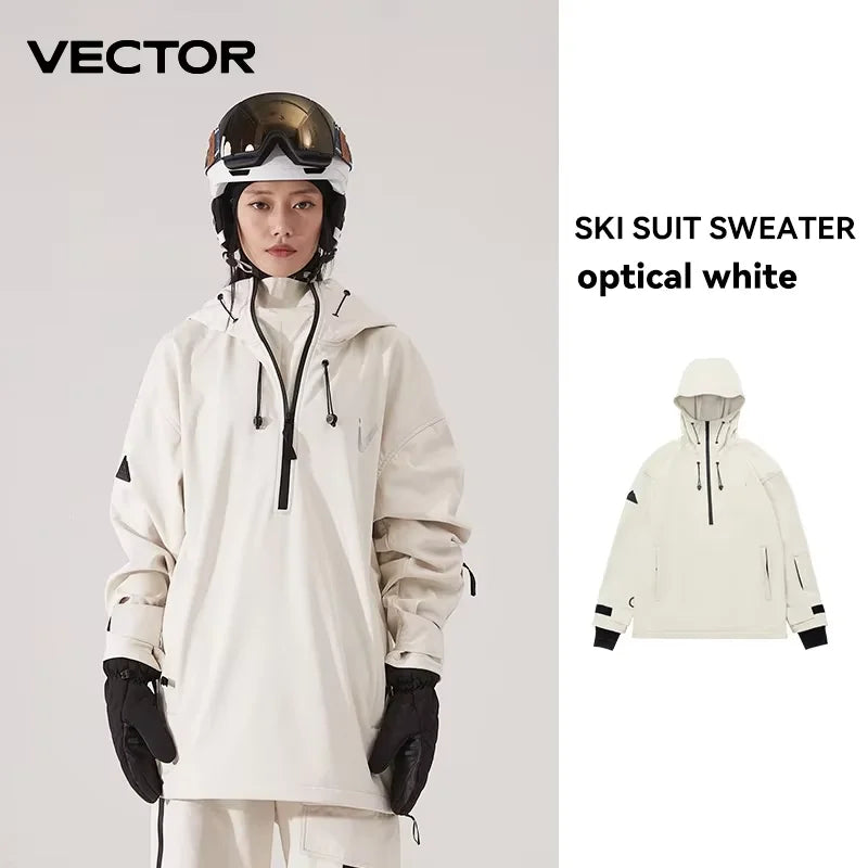 Skidjacka anorak dam halvlång ljusbeige med huva och dragkedja