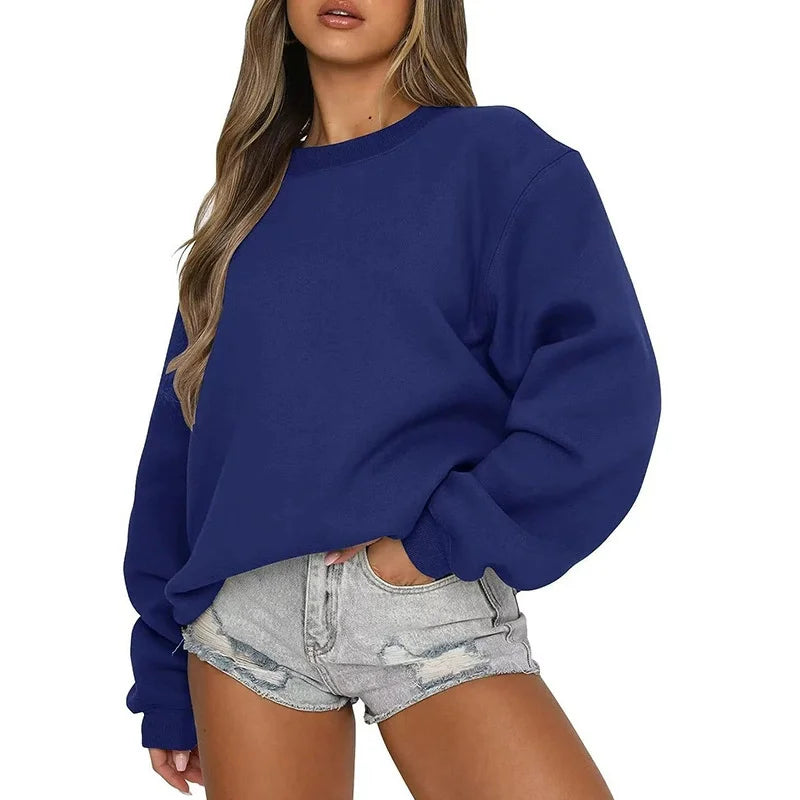 Enfärgad Sweatshirt för Dam med Rund Hals