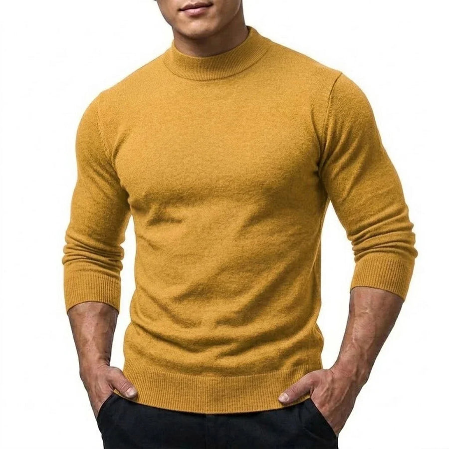 Herrtröja mockneck långärmad ribbstickad kant enfärgad