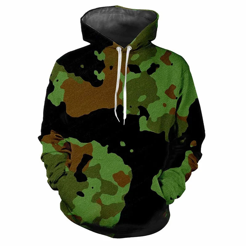 Hoodie kamouflagemönstrad med dragsko och magficka