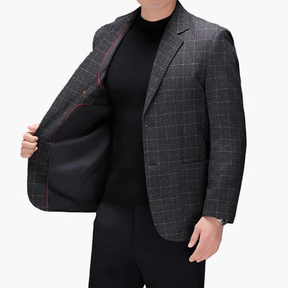 Herr Kavaj Rutmönstrad Modern Stil – Elegant Affärs- och Vardagsjacka