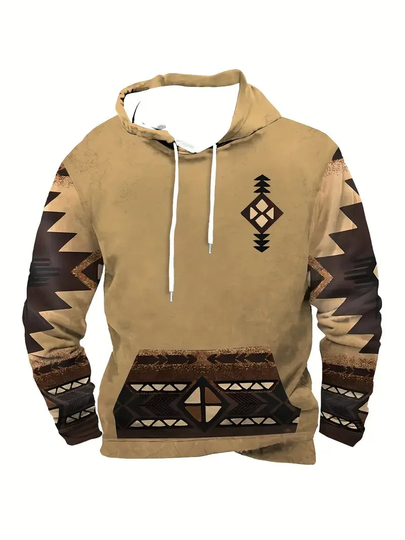 Unisex Hoodie med Djurmönster och Etniskt Tryck