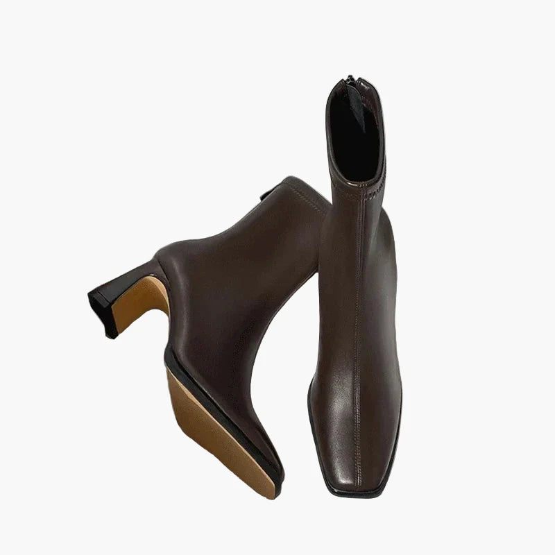 Dam Ankelboots med Blockklack och Fyrkantig Tå – Elegant Vardags- och Festskor