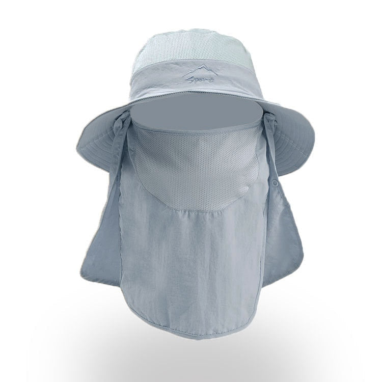 Unisex Solhatt med Hals- och Ansiktsskydd, Justerbar Rem, Grå