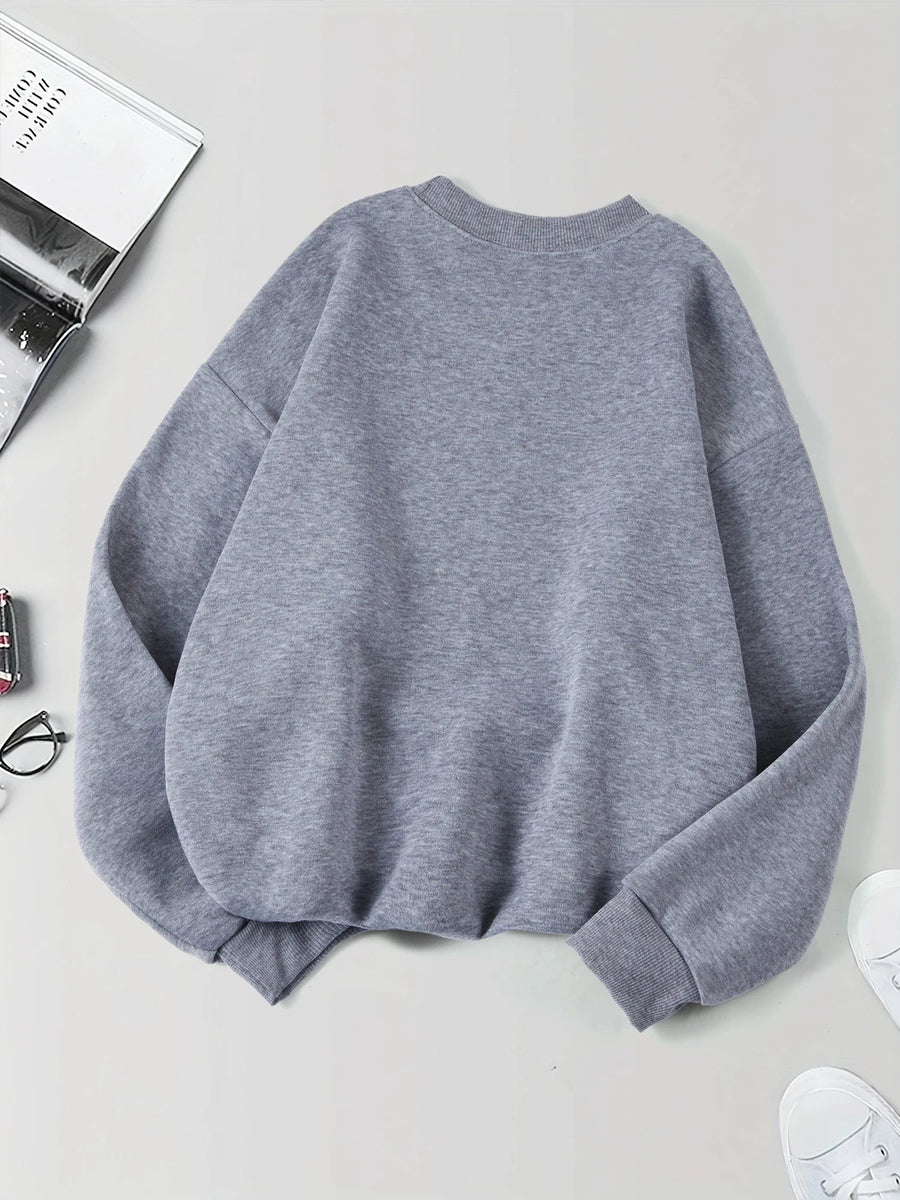 Mjuk Sweatshirt med Tryck Rundhalsad Långärmad