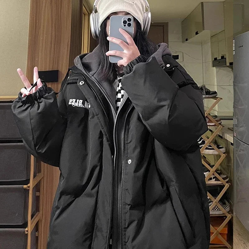 Oversized Puffjacka med Huva, Tvåfärgad Vinterjacka