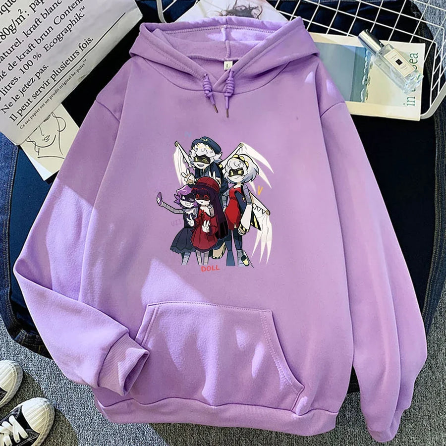 Hoodie med tryck och magficka, långärmad huvtröja