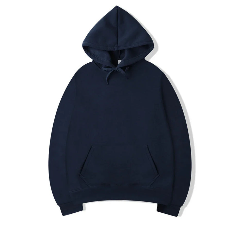 Enfärgad Hoodie med Känguruficka och Huva