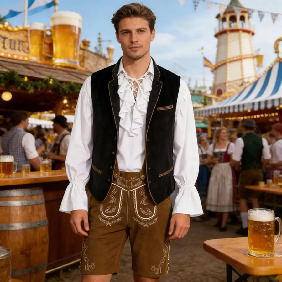 Herr Oktoberfest set med väst, skjorta och byxor - Trachteninspirerad festklädsel
