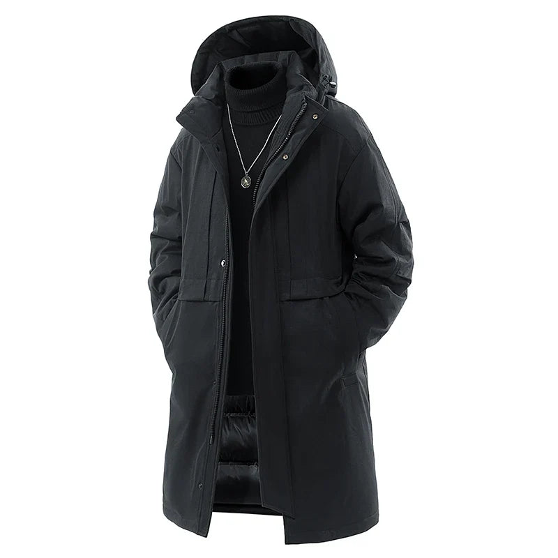 Herr Lång Parkas Vinterjacka med Huva Fodrad Långärmad