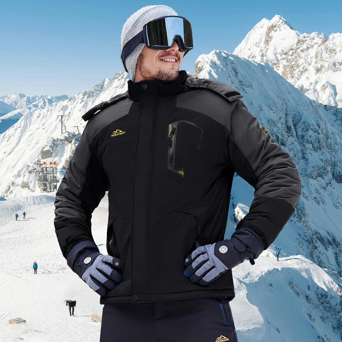 Herr Ski & Vinterjacka med huva, Vattentålig, Vindtät, Fickor – Flera Färger