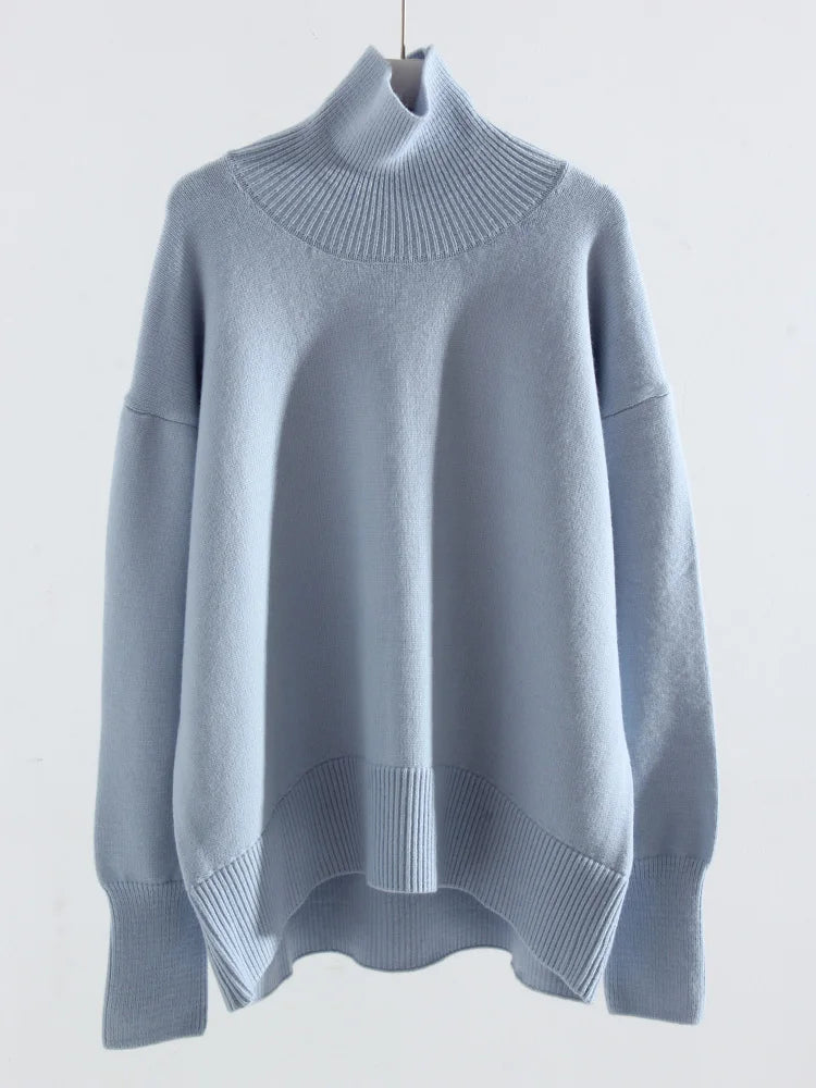 Dam Oversize Polotröja med Lång Ärm och Ribbade Muddar