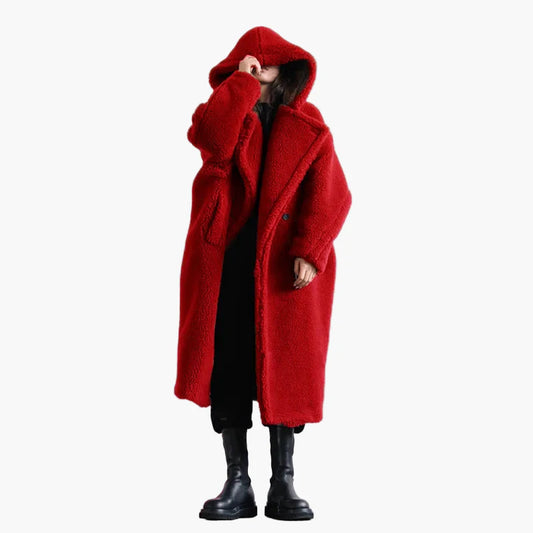 Dam Oversized Teddy Kappa med Huva – Modern Vinterstil & Urban Komfort
