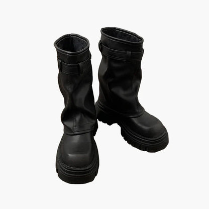 Damers chunky plattform boots med dragkedja och bälte – trendiga höst- och vinterkängor
