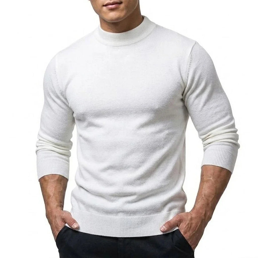 Herrtröja mockneck långärmad ribbstickad kant enfärgad