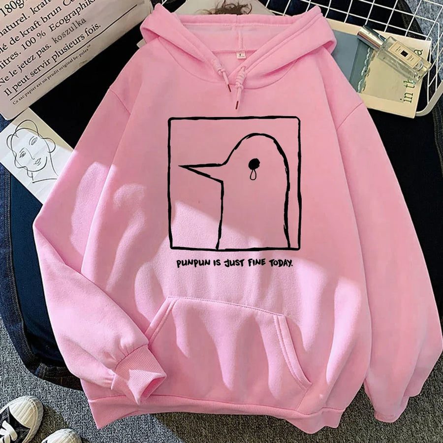 Unisex Hoodie med "Punpun is just fine today"-tryck, beige