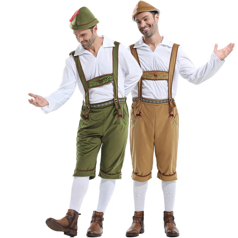 Herr Oktoberfestdräkt Komplett med Hängselbyxor Skjorta och Hatt