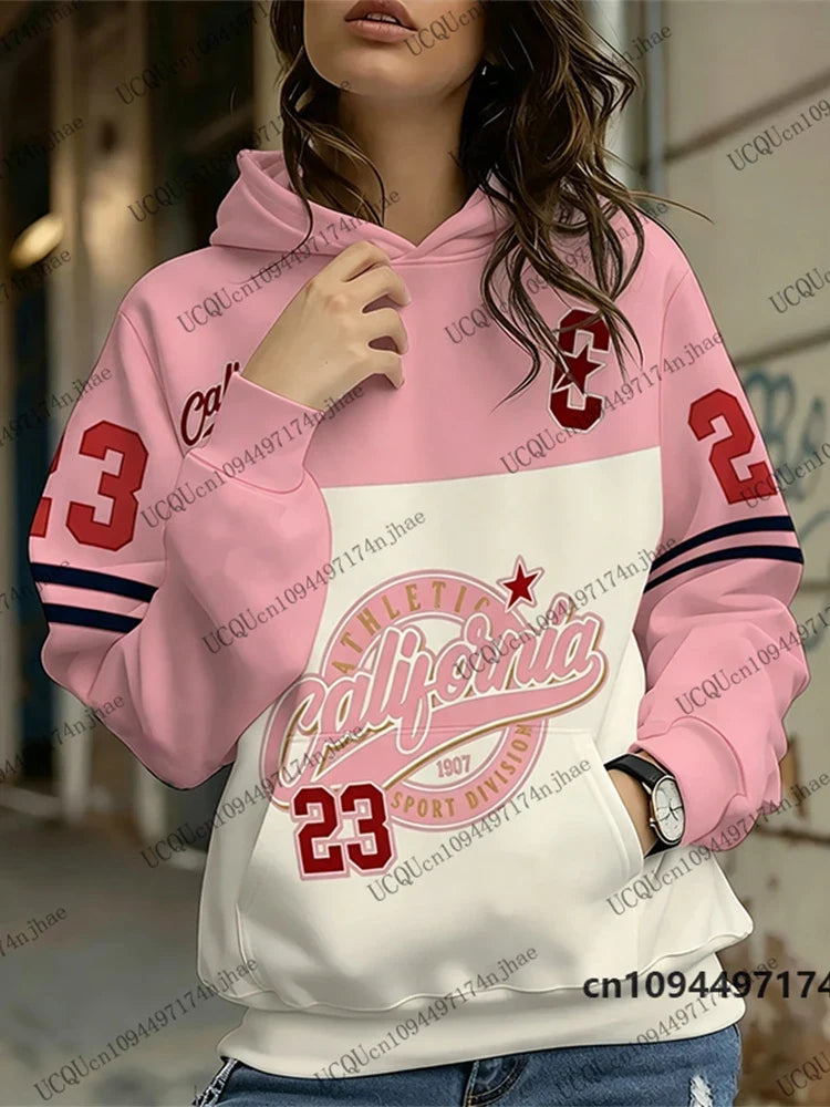 Damhoodie med "California Athletic"-tryck och nummer 23, känguruficka
