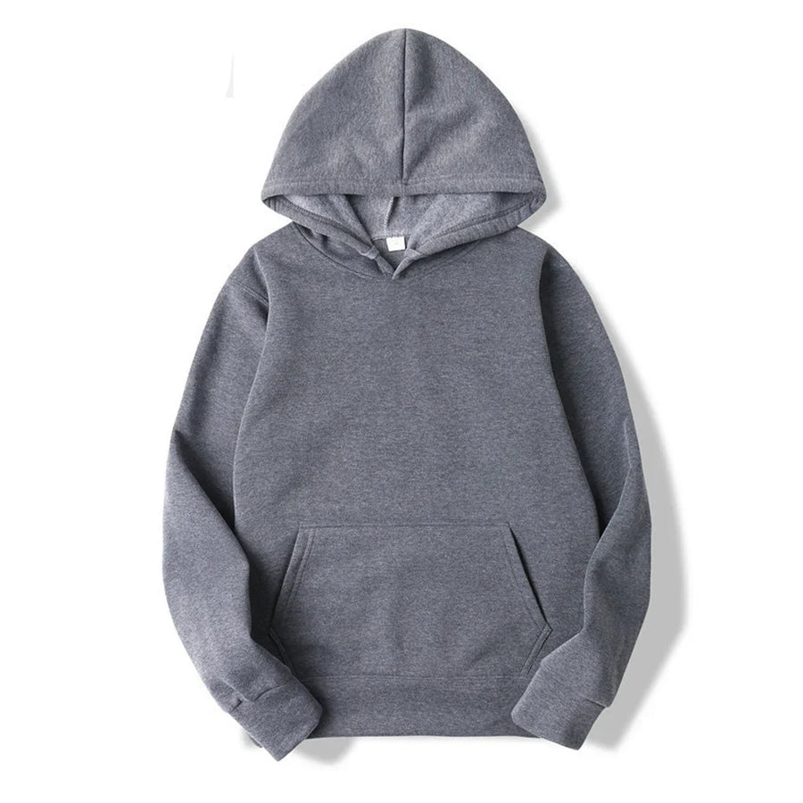 Enfärgad Hoodie med Känguruficka och Huva