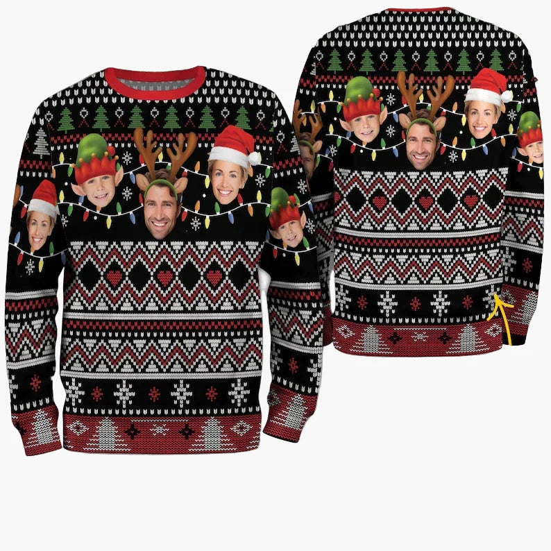 Unisex Jultröja med Personligt Foto – Rolig och Festlig Juldesign för Vuxna och Barn