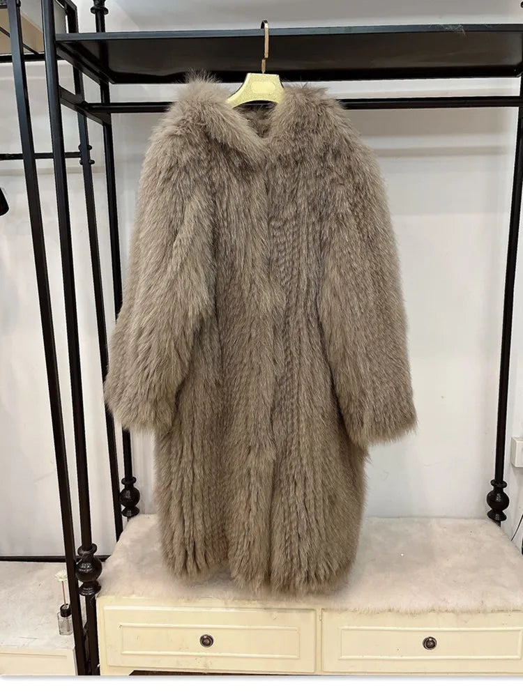 Lång fauxpälsjacka med huva för dam