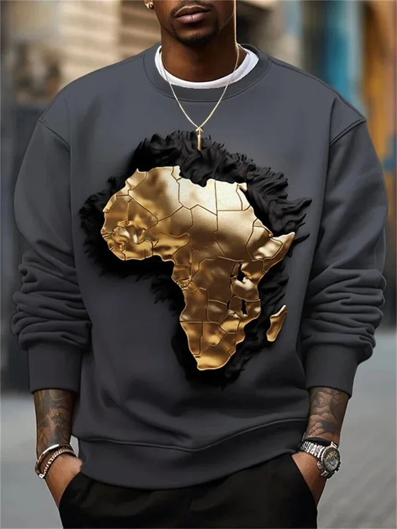Herrtröja med lång ärm och afrikanskt motiv, mjuk collegetröja