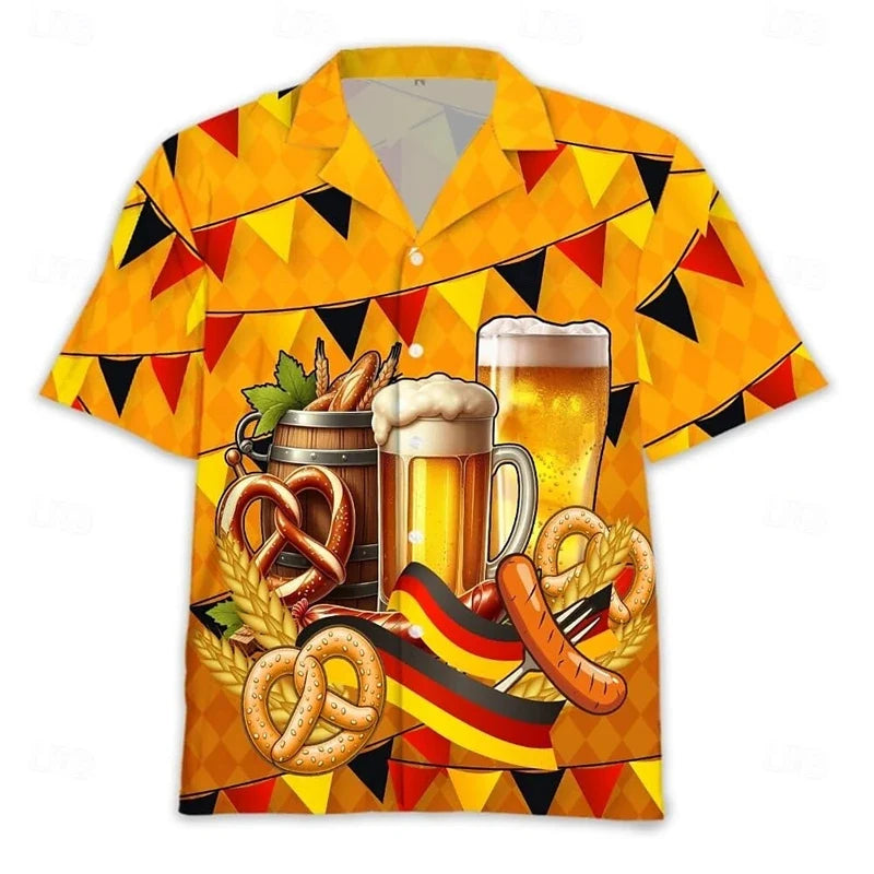 Oktoberfest Hawaii-skjorta med tryck av öl, kringlor och korv