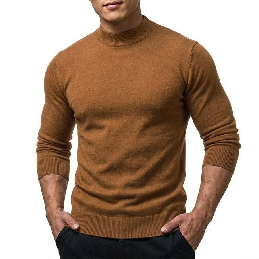 Herrtröja mockneck långärmad ribbstickad kant enfärgad