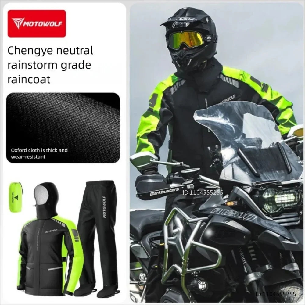 Vattentätt Regnställ Unisex för Motorcykel, Svart/Grön med Reflexdetaljer