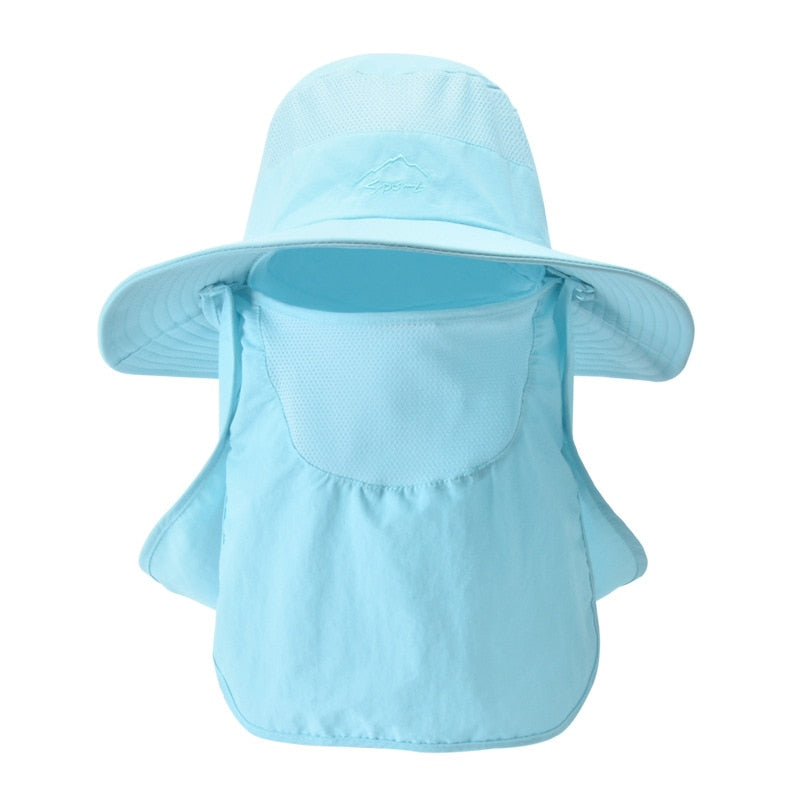 Unisex Solhatt med Hals- och Ansiktsskydd, Justerbar Rem, Grå