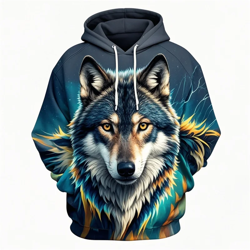 Hoodie med Lejonansikte 3D-tryck, Unisex Tröja med Huva och Känguruficka
