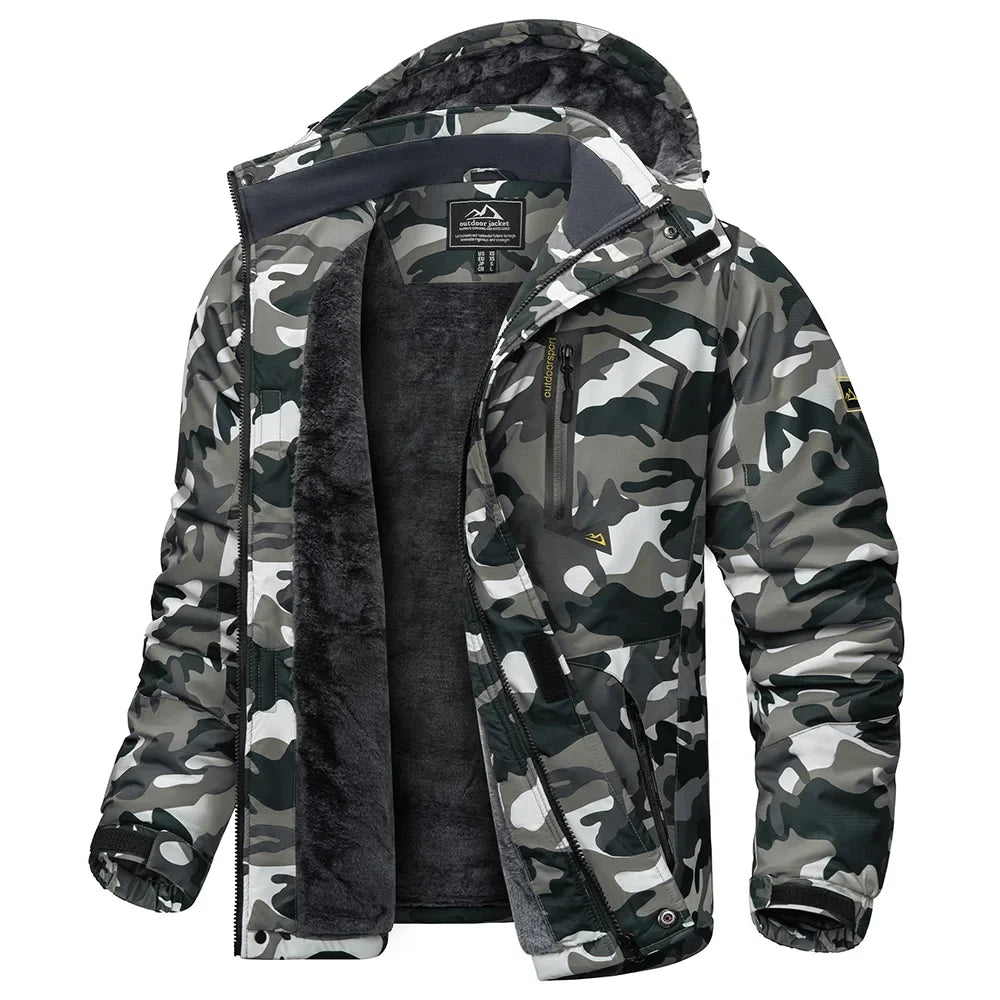Vinterjacka Herr med Huva och Fleecefoder – Varm Outdoorjacka med Fickor