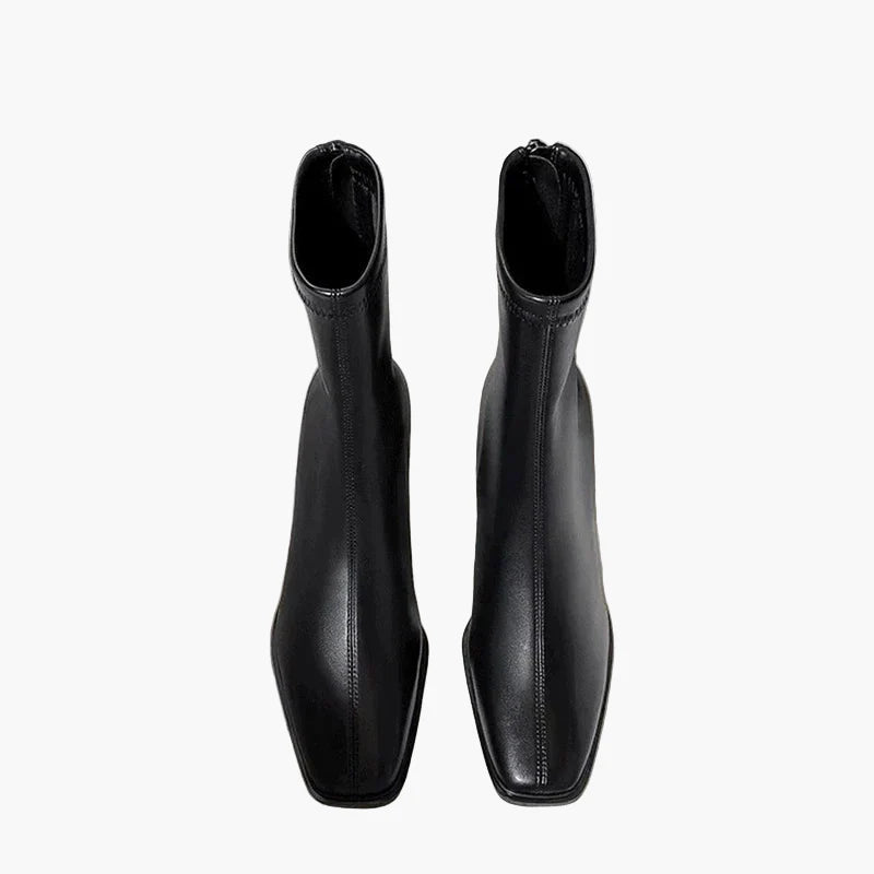 Dam Ankelboots med Blockklack och Fyrkantig Tå – Elegant Vardags- och Festskor