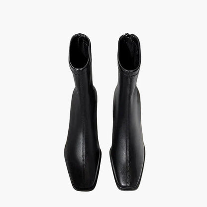 Dam Ankelboots med Blockklack och Fyrkantig Tå – Elegant Vardags- och Festskor