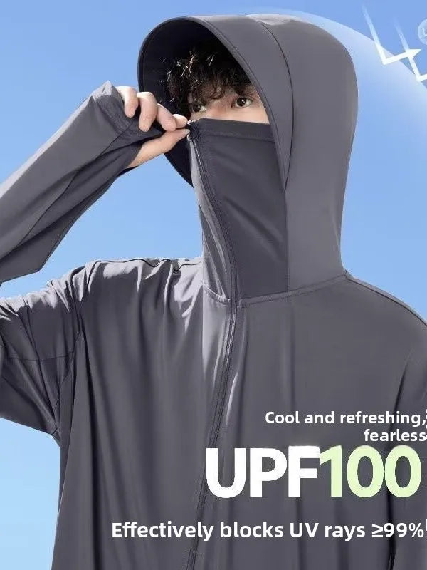 Unisex UV-skyddande huvtröja med dragkedja och ansiktsmask, flera färger