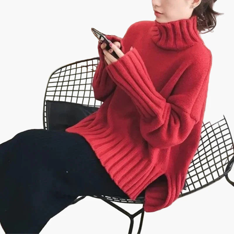 Damstickad oversize tröja med hög krage – koreansk stil för höst och vinter