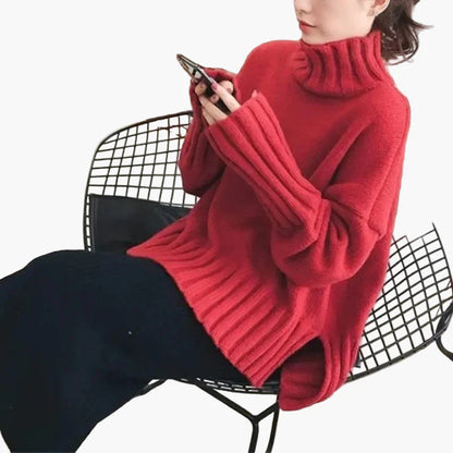 Damstickad oversize tröja med hög krage – koreansk stil för höst och vinter