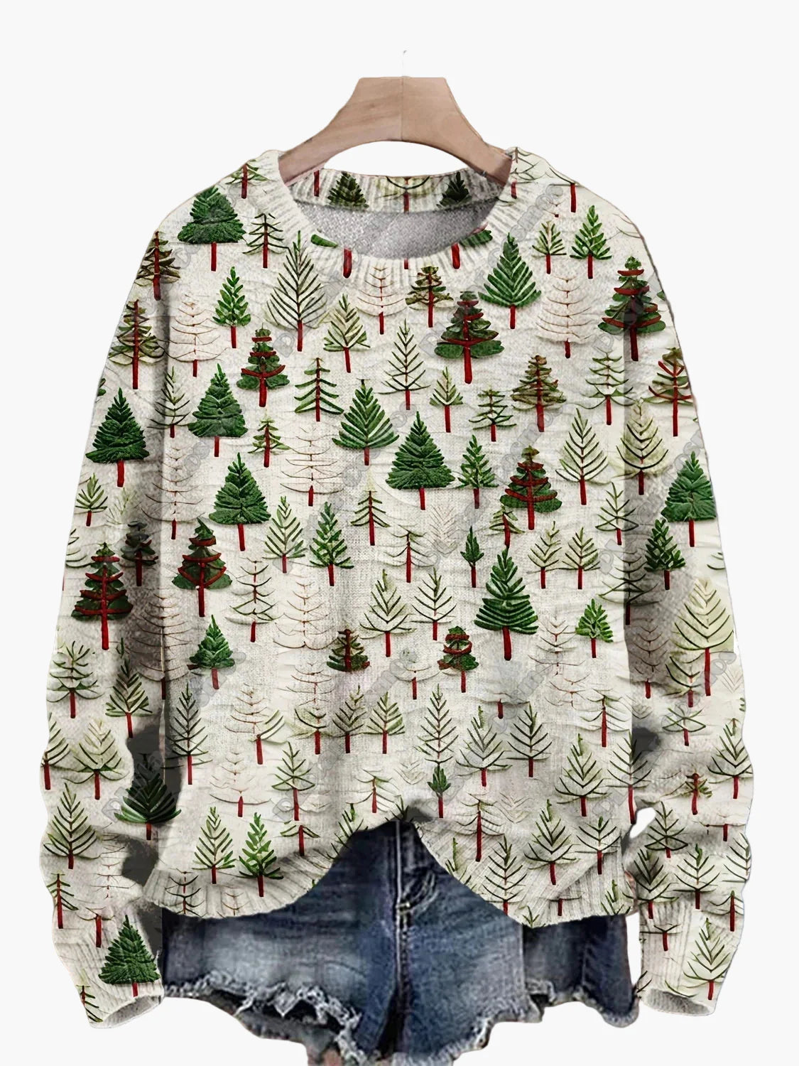 Damtröja julig mönster stickad med broderade motiv – perfekt för vinter och fest