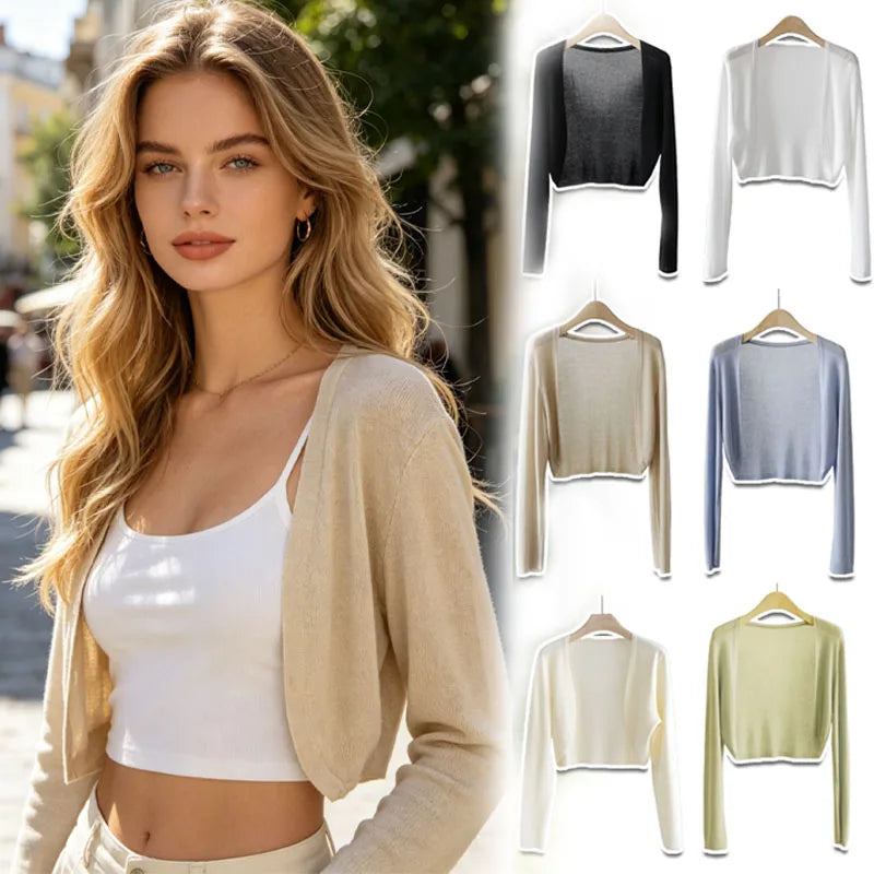 Dam Kort Cardigan Tunna Långärmad Bolero Sommar