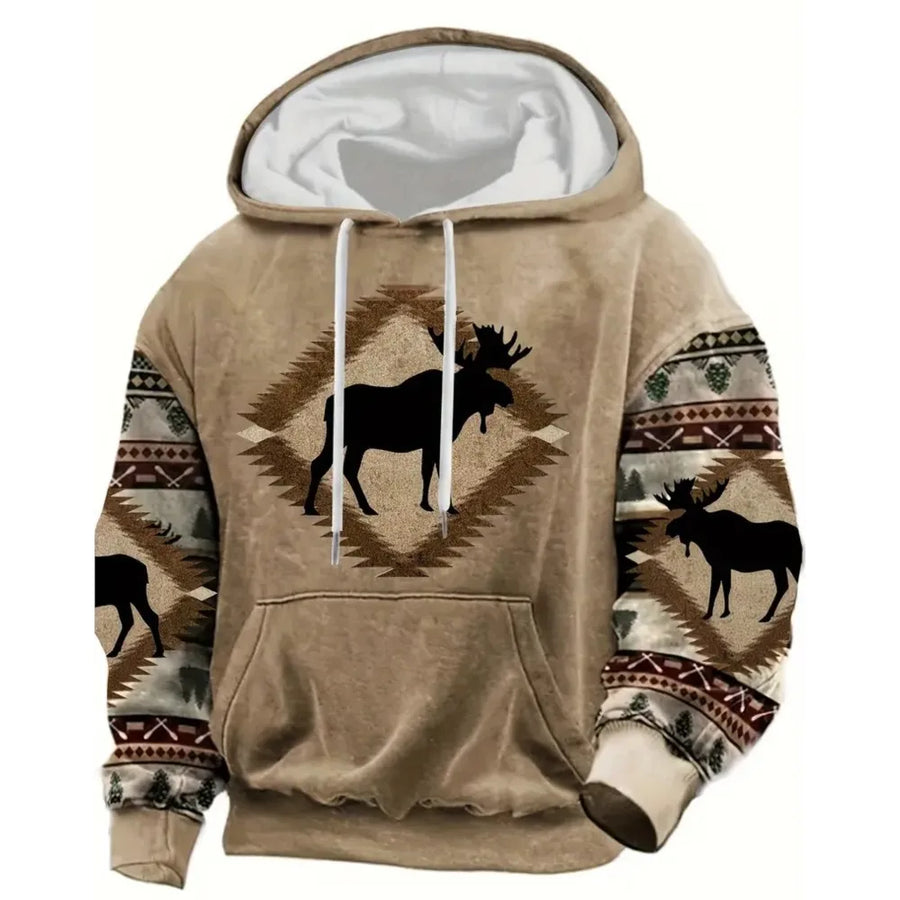 Unisex Hoodie med Djurmönster och Etniskt Tryck