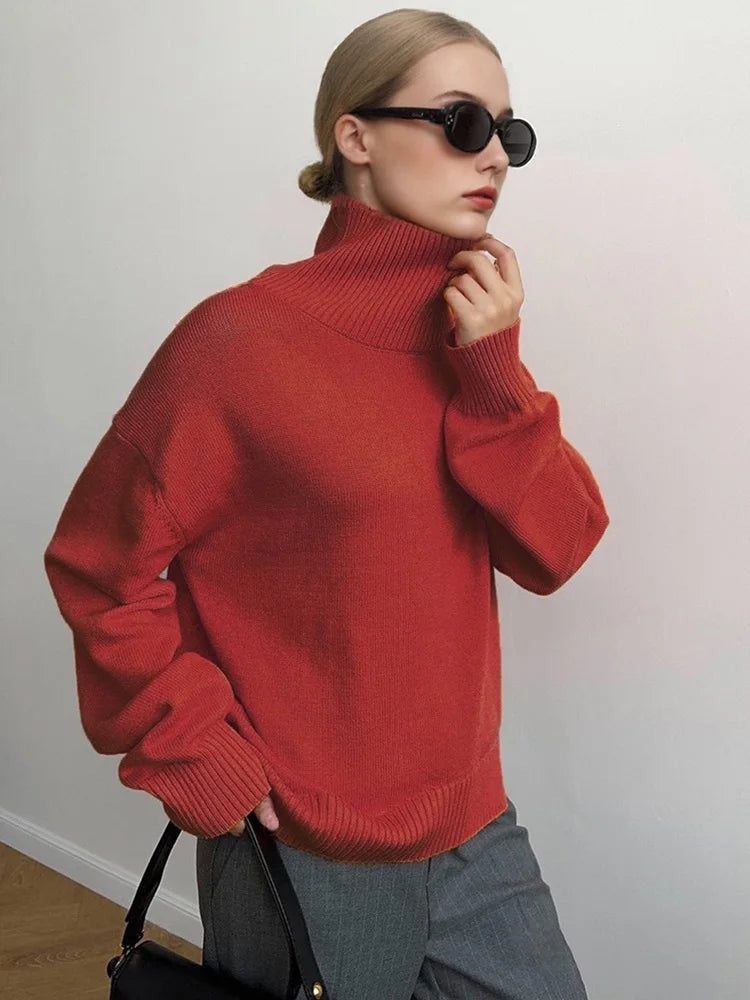 Dam Oversize Polotröja med Lång Ärm och Ribbade Muddar