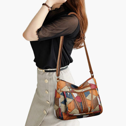 Damväska Crossbody Patchwork Retro Axelremsväska för Vardag och Fritid