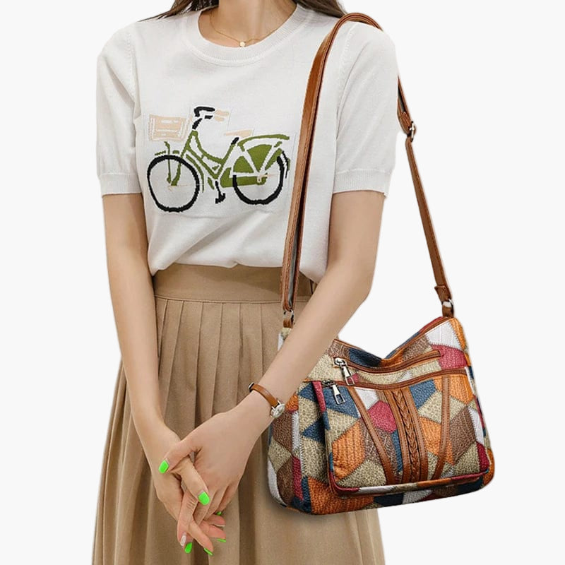 Damväska Crossbody Patchwork Retro Axelremsväska för Vardag och Fritid