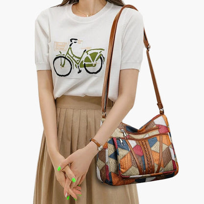 Damväska Crossbody Patchwork Retro Axelremsväska för Vardag och Fritid