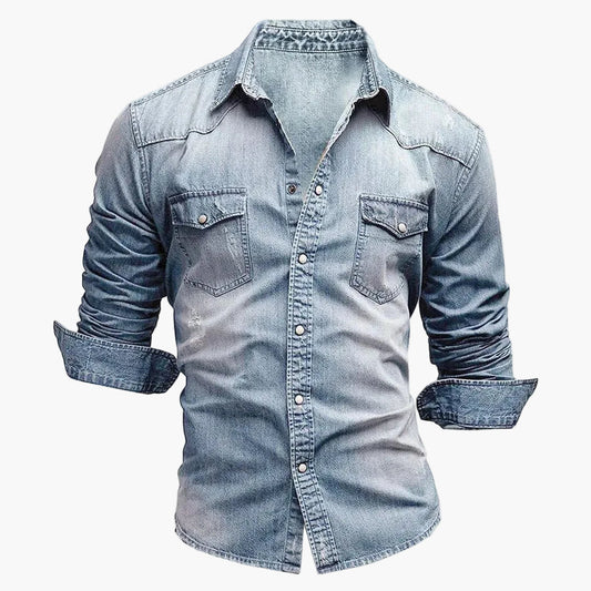 Herr Skjorta Slim Fit Denimstil – Modern Casual Look för Vardagsbruk