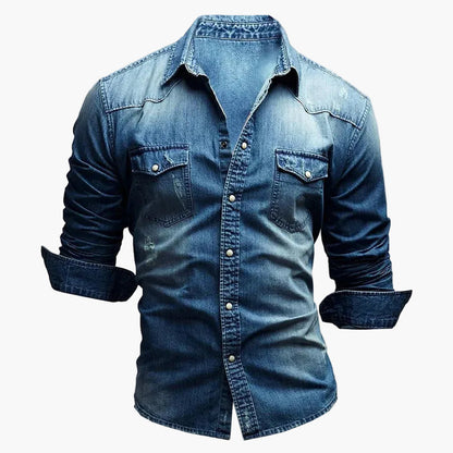 Herr Skjorta Slim Fit Denimstil – Modern Casual Look för Vardagsbruk