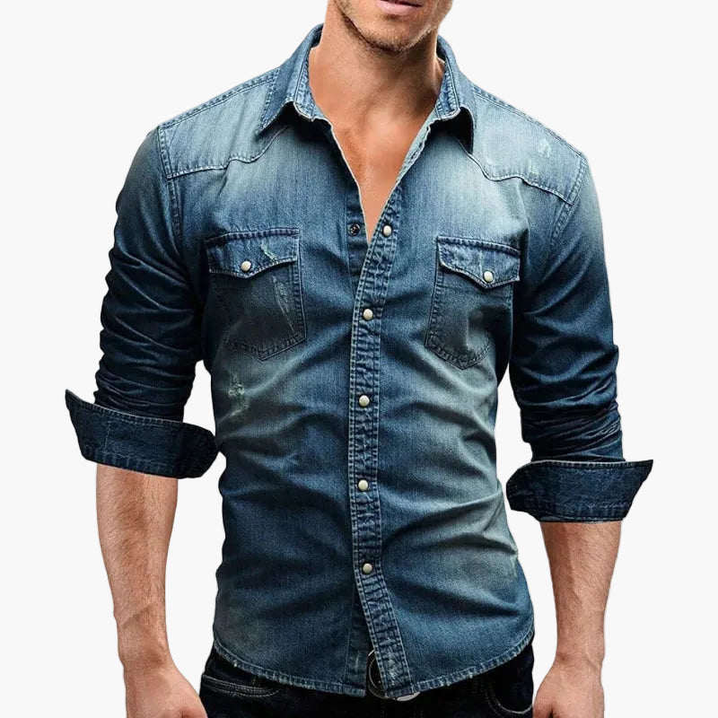 Herr Skjorta Slim Fit Denimstil – Modern Casual Look för Vardagsbruk