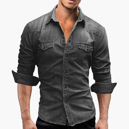 Herr Skjorta Slim Fit Denimstil – Modern Casual Look för Vardagsbruk